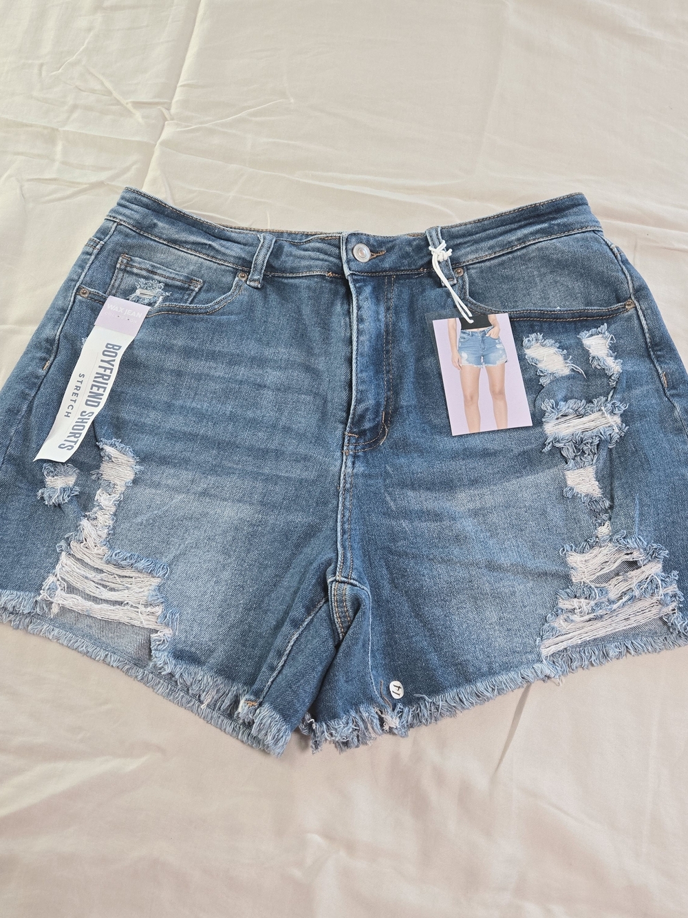 Wax Jean Distressed Light Blue High-Rise Boyfriend Shorts
